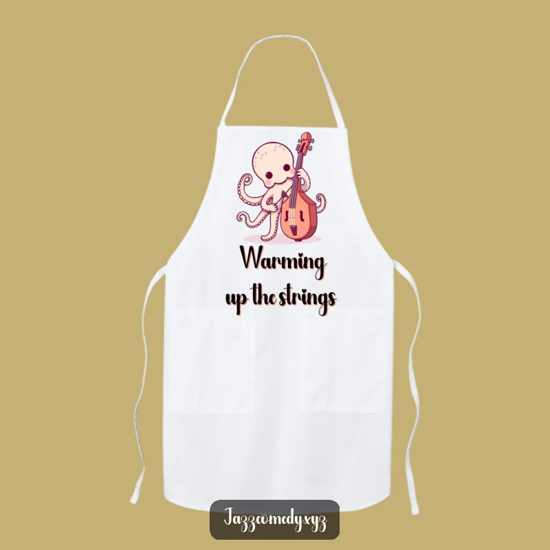 Funny Octopus Bass Player Apron - Musical Cephalopod Kitchen Accessory Gift