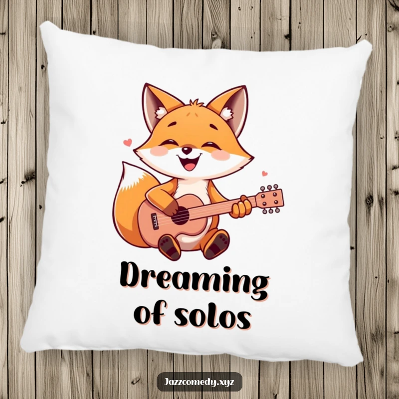 Soft funny fox character holding a guitar, a comfortable and humorous decorative pillow.