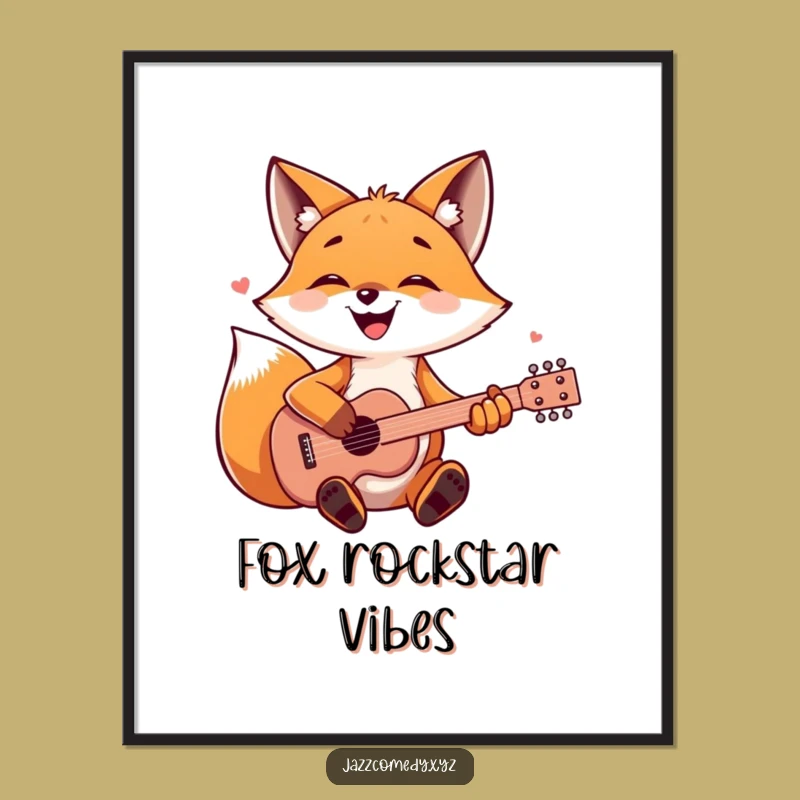 Funny Fox Guitarist Digital Art - Joyful Woodland Musician Print Gift