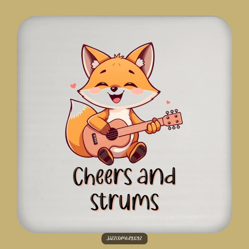 Funny Fox Guitarist Coaster - Woodland Musician Drink Protector Gift