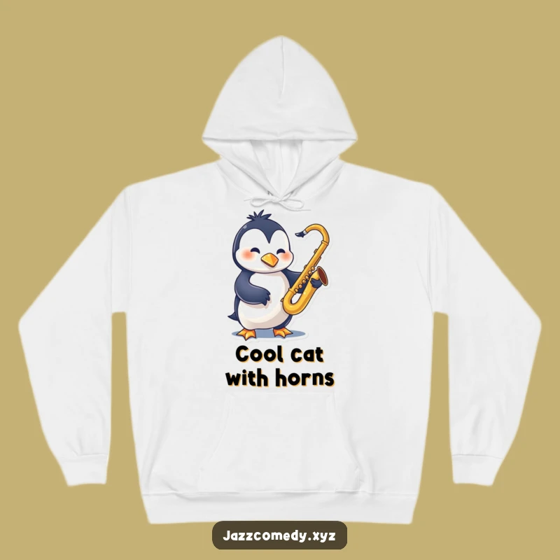 Funny Penguin Sax Hoodie: Swinging Jazz Character - Warm Funny Gift Apparel