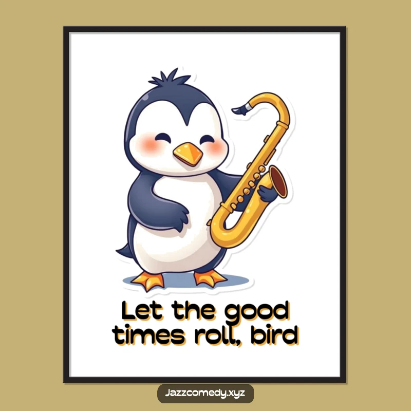 Funny Free Printable Wall Art: Swinging Penguin Sax Player, Downloadable Decor