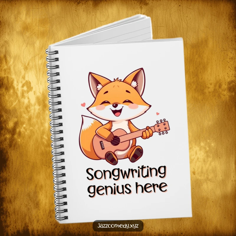 Funny fox with a guitar, ready to write, a humorous and practical notebook.